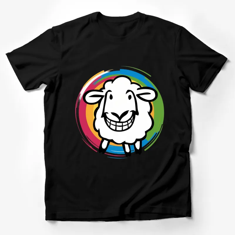 Colorful Sheep T-Shirt, Happy Sheep Cartoon Graphic Tee, Unisex Rainbow Sheep Shirt, Fun Animal Lover Gift Clothing Male T-Shirt