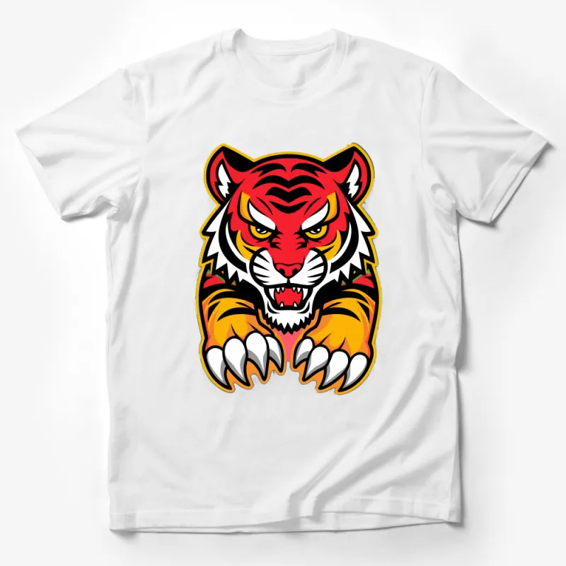 Fierce Red Tiger Face T-Shirt, Striking Animal Graphic Tee For All Ages Male T-Shirt