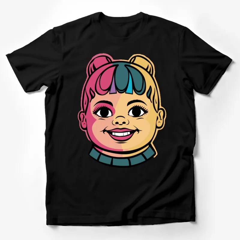 Vibrant Cartoon Face T-Shirt, Colorful Pop Art Graphic Tee, Casual Streetwear, Unisex Fashion, Hipster Clothing Male T-Shirt