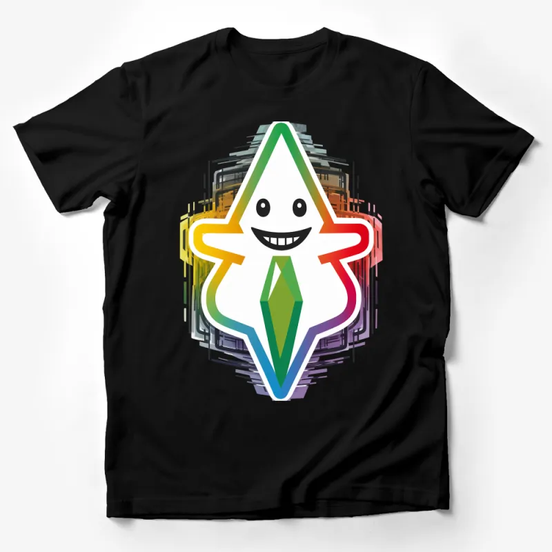 Colorful Abstract Star Character Graphic T-Shirt, Fun and Vibrant Unisex Tee Male T-Shirt