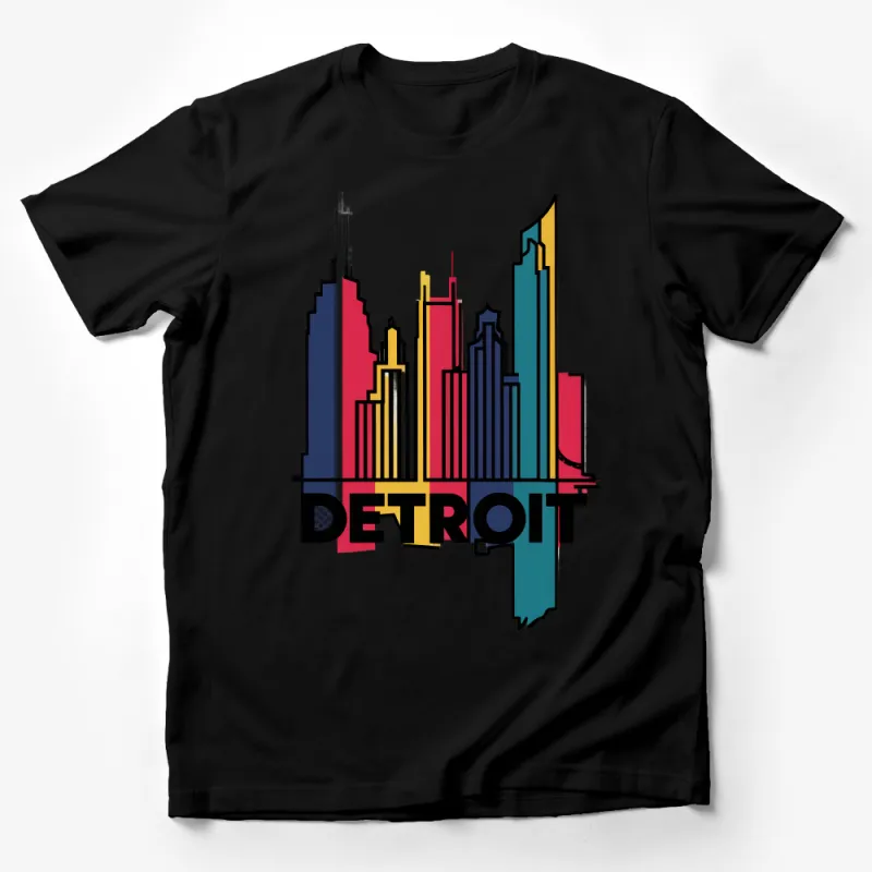 Detroit Skyline T-Shirt, Colorful Cityscape Graphic Tee, Urban Streetwear, Casual Cotton Shirt, Unisex Fashion Top, Gift for Travelers Male T-Shirt