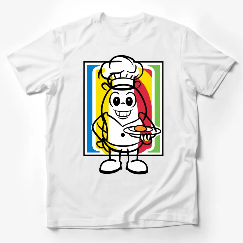 Colorful Cartoon Chef with Sunny Side Up Egg T-Shirt, Vibrant Foodie Graphic Tee Male T-Shirt