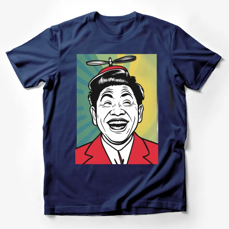 Unique Pop Art Inspired Helicopter Hat Man T-Shirt, Colorful Retro Comic Graphic Tee, Unisex Male T-Shirt