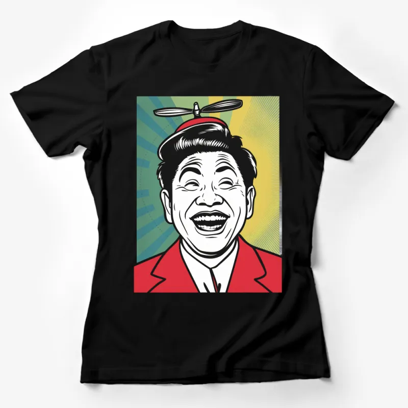 Unique Pop Art Inspired Helicopter Hat Man T-Shirt, Colorful Retro Comic Graphic Tee, Unisex Female T-Shirt