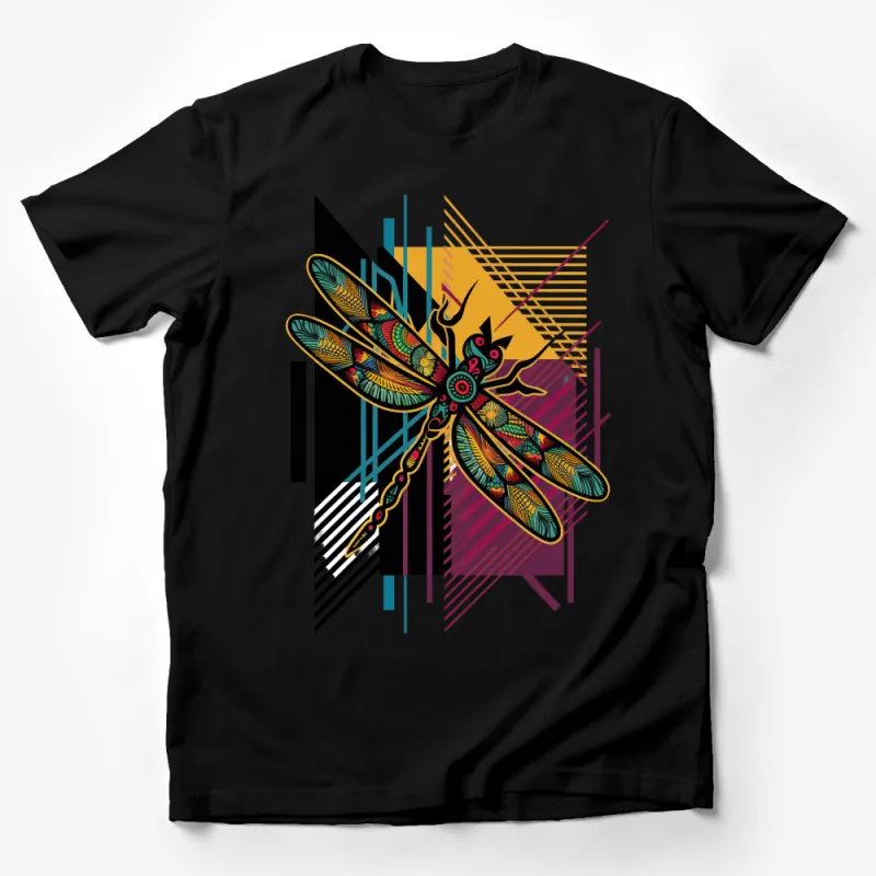 Abstract Dragonfly Graphic T-Shirt, Vibrant Artwork Tee, Unisex Modern Insect Print Top, Colorful Nature Inspired Shirt for All Male T-Shirt