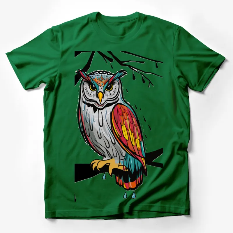 Vibrant Colorful Owl T-Shirt, Unique Bohemian Style Animal Art Tee, Perfect for Nature Lovers Male T-Shirt