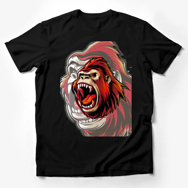 Roaring Lion Graphic Tee, Bold Red and Black Lion Design, Unisex T-Shirt, Trendy Animal Illustration Top, Casual Wear Male T-Shirt