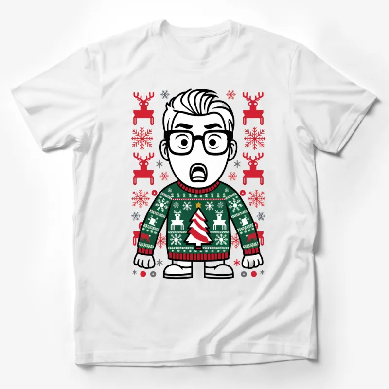 Personalized Cartoon Character Ugly Christmas Sweater Design T-Shirt for Holiday Parties Male T-Shirt