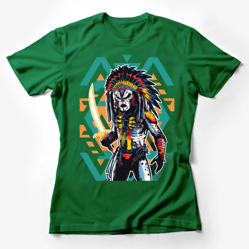 Unique Native American Warrior Skull Graphic T-Shirt, Bold Tribal Design, Unisex Tee Female T-Shirt