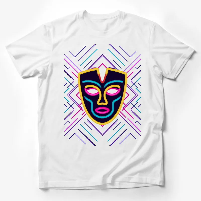 Vibrant Tribal Mask Design T-Shirt, Unisex Graphic Tee, Colorful Abstract Art Shirt, Festival Clothing, Casual Streetwear Top Male T-Shirt