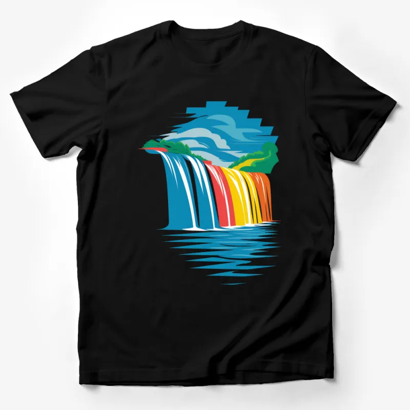 Colorful Waterfall Graphic T-Shirt, Unisex Nature Inspired Shirt, Vibrant Outdoor Scenery Tee, Artistic Casual Top, Gift for Nature Lovers Male T-Shirt