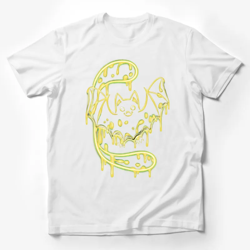 Melting Bat Design T-Shirt, Funky Yellow Dripping Bat Graphic Tee, Unisex Casual Bat Lover Shirt, Cool Spooky Streetwear Top Male T-Shirt