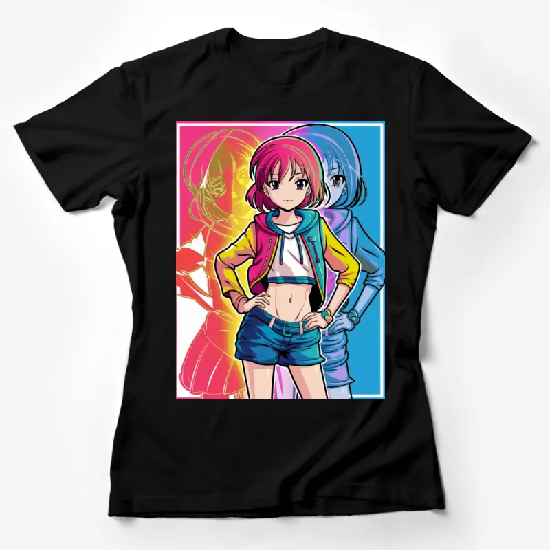 Vibrant Anime Style T-Shirt Featuring Colorful Girl Characters in Stylish Outfit Female T-Shirt