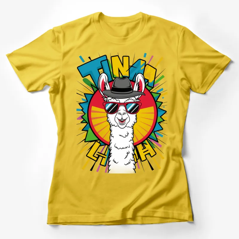 Funky Llama with Sunglasses and Hat Graphic Tee, Colorful Pop Art Style T-Shirt Female T-Shirt