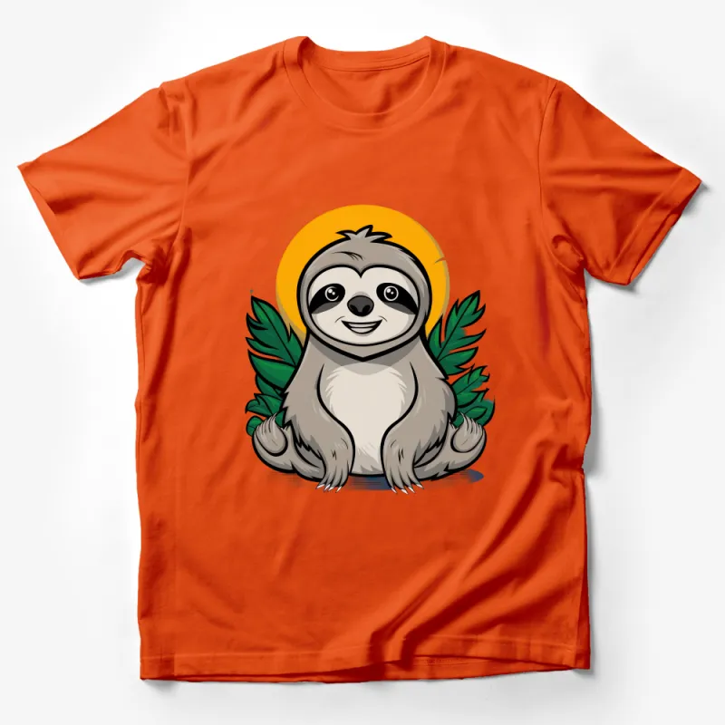 Cute Sloth Graphic T-Shirt, Tropical Leaves and Sunshine, Unisex Tee for Casual Wear, Gift for Animal Lovers Male T-Shirt