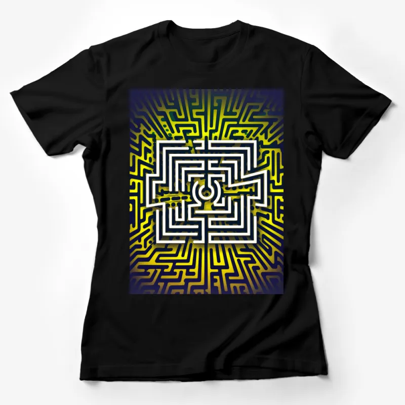 Abstract Maze Graphic T-Shirt, Trendy Unisex Tee, Modern Labyrinth Design, Hipster Fashion, Cool Gift Idea, Casual Streetwear Female T-Shirt