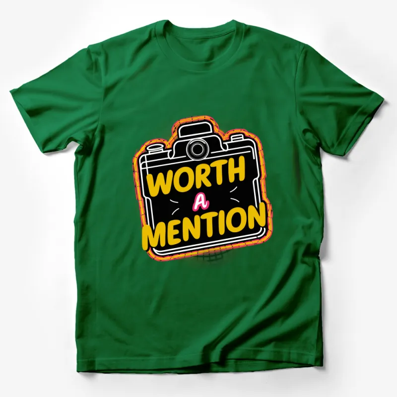 Worth A Mention Camera Graphic T-Shirt, Trendy Photographer Tee, Unisex Casual Shirt, Vintage-Inspired Shirt for Camera Lovers Male T-Shirt