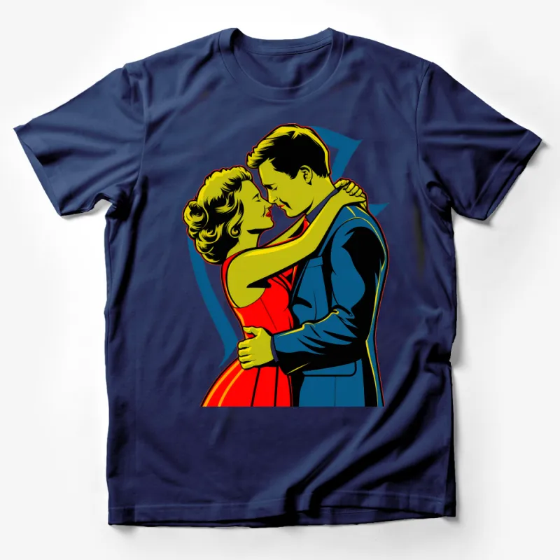 Vintage Love Couple T-Shirt, Classic Romance Comic Art, Retro Style Bold Graphic Tee, Nostalgic Pop Culture Apparel Male T-Shirt