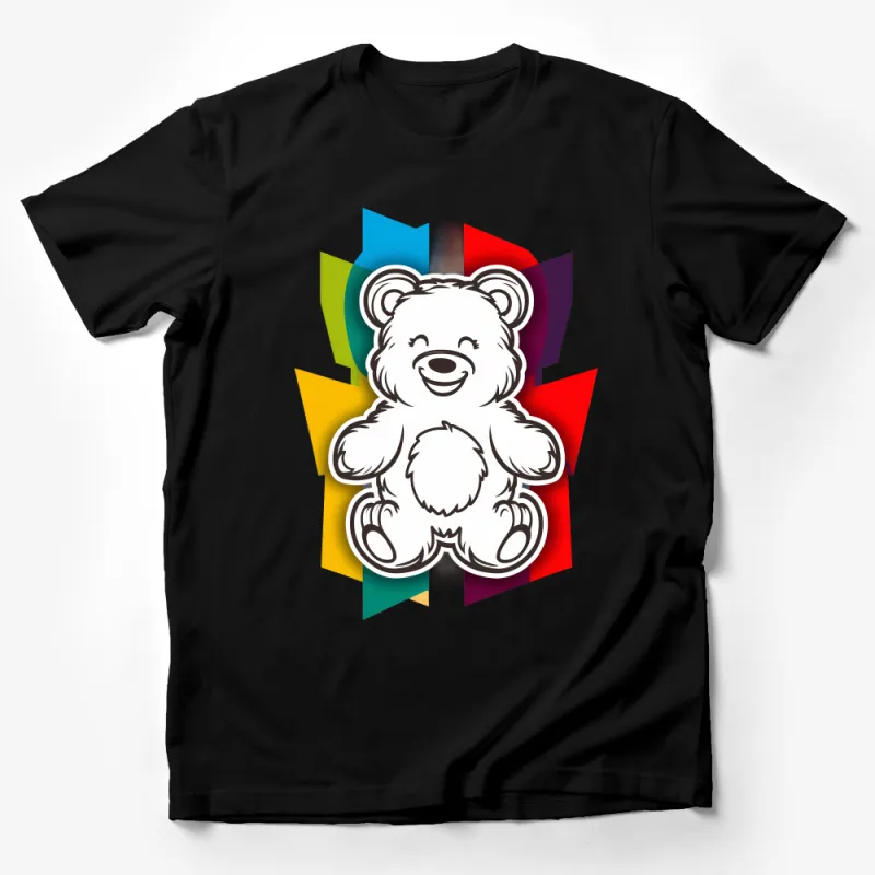 Happy Bear T-Shirt, Cute Animal Graphic Tee, Unisex Adult and Kids Shirt, Casual Comfortable Bear Illustration Top, Colorful Backdrop Male T-Shirt