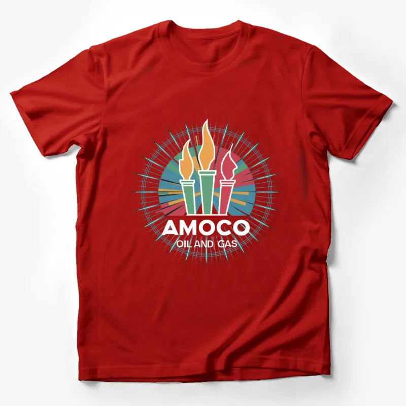 Vintage Style Amoco Oil Logo T-Shirt with Retro Colors and Burst Design Male T-Shirt