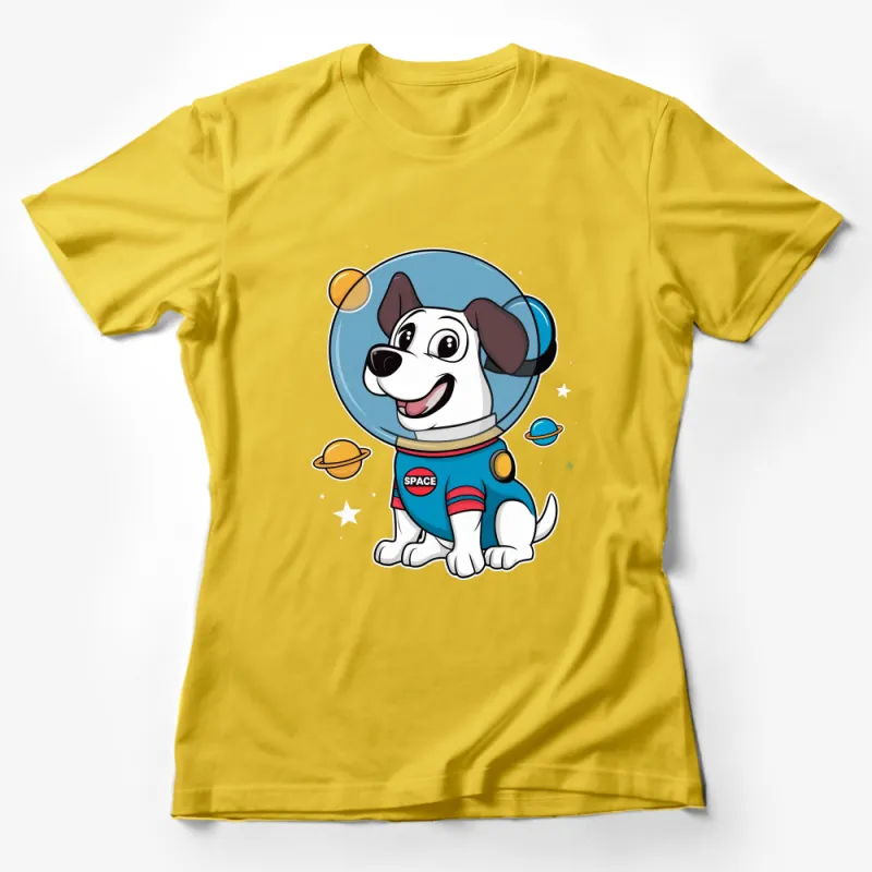 Space Dog T-Shirt, Astronaut Puppy Tee, Cute Dog Lover Gift, Unisex Kids and Adult Sizes, Fun Novelty Shirt, Outer Space Themed Apparel Female T-Shirt