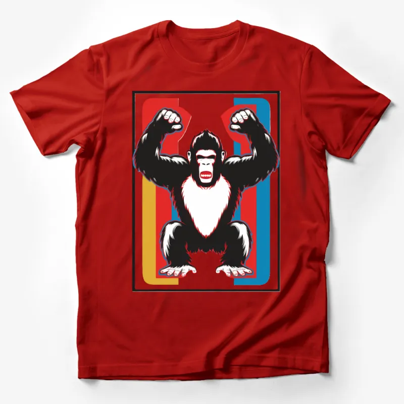 Retro Strong Gorilla T-Shirt, Colorful Vintage Ape Graphic Tee, Unisex Male T-Shirt