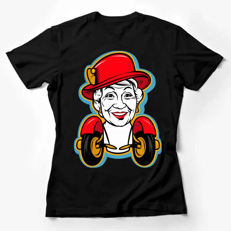 Vintage Lady Cartoon T-Shirt, Classic Red Hat and Headphones Design, Casual Retro Graphic Tee for All Ages Female T-Shirt