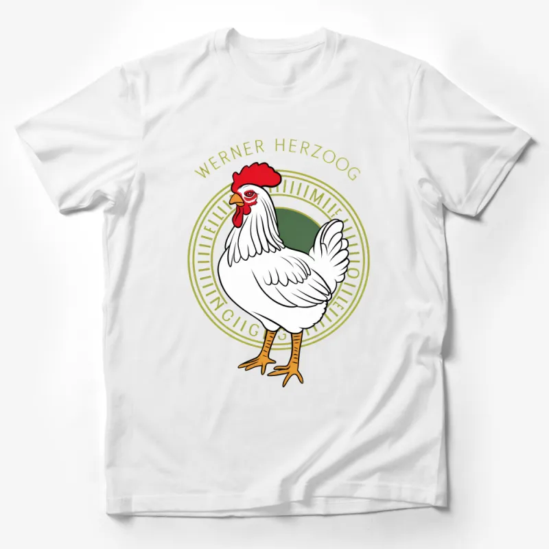 Werner Herzog Inspired Chicken Graphic Tee, Unique Poultry Lover Shirt, Cult Film Director Homage Male T-Shirt