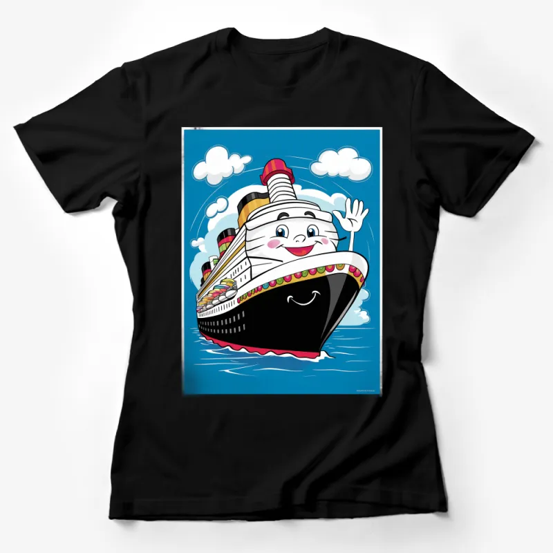 Happy Cartoon Cruise Ship T-Shirt for Kids, Ocean Adventure Graphic Tee, Family Vacation Souvenir Shirt, Youth Sizes Available Female T-Shirt