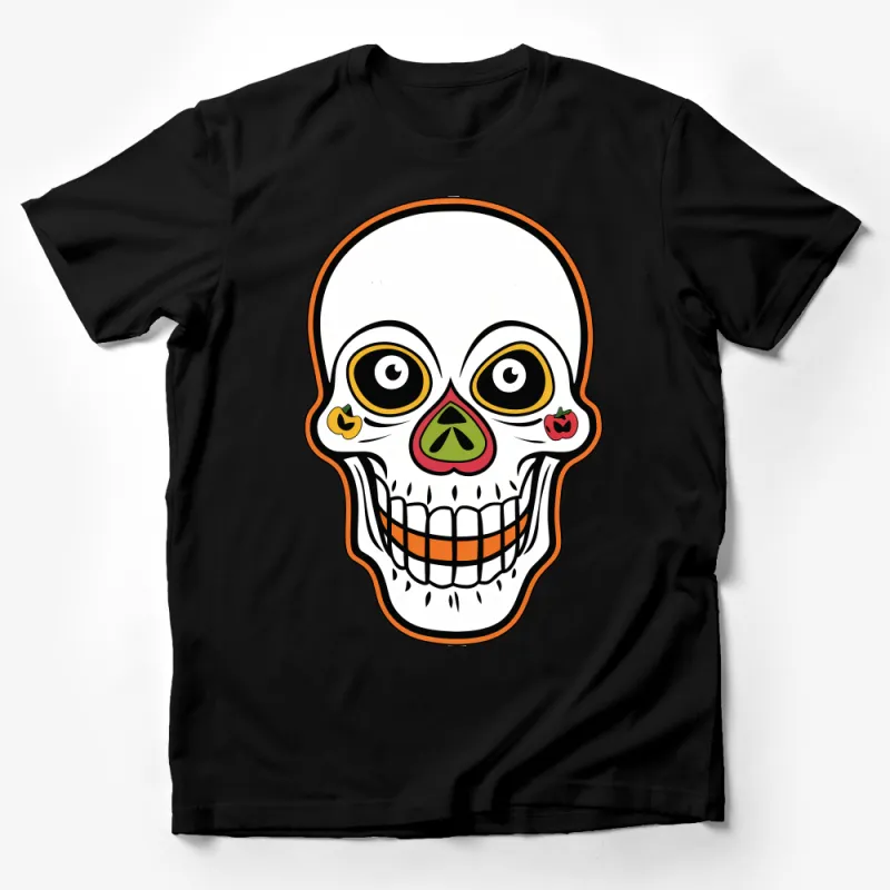 Colorful Day of the Dead Skull T-Shirt, Unisex Sugar Skull Tee, Mexican Dia de los Muertos Shirt, Halloween Costume Alternative Top Male T-Shirt