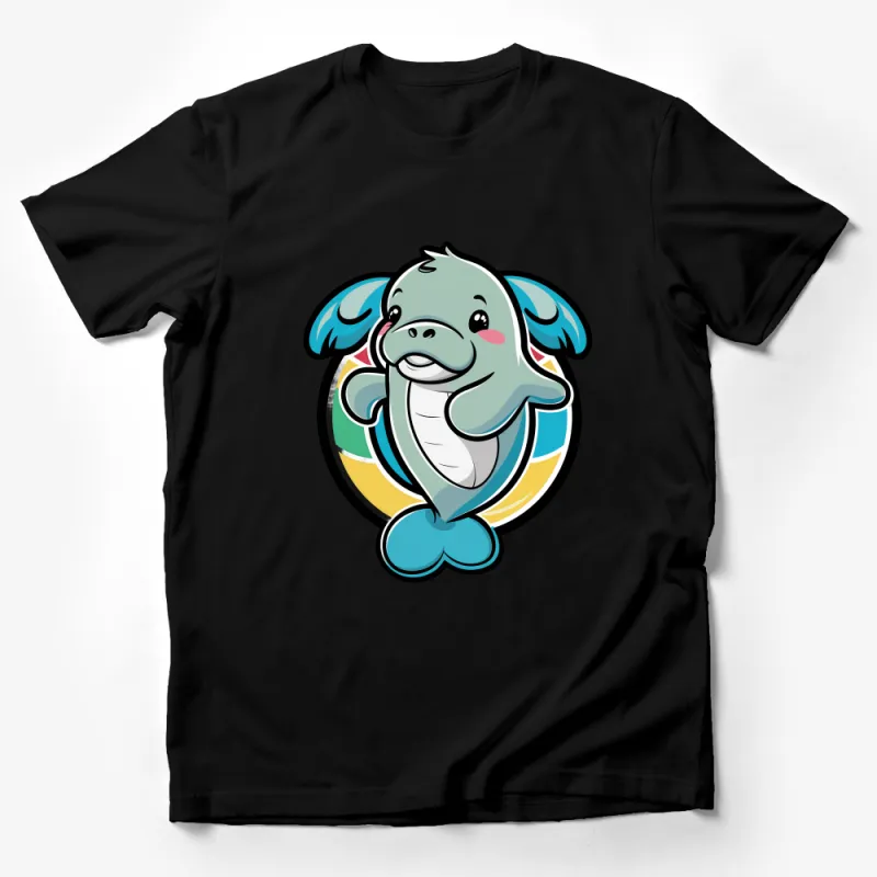 Cute Cartoon Manatee with Colorful Background Unisex T-Shirt for All Ages Male T-Shirt