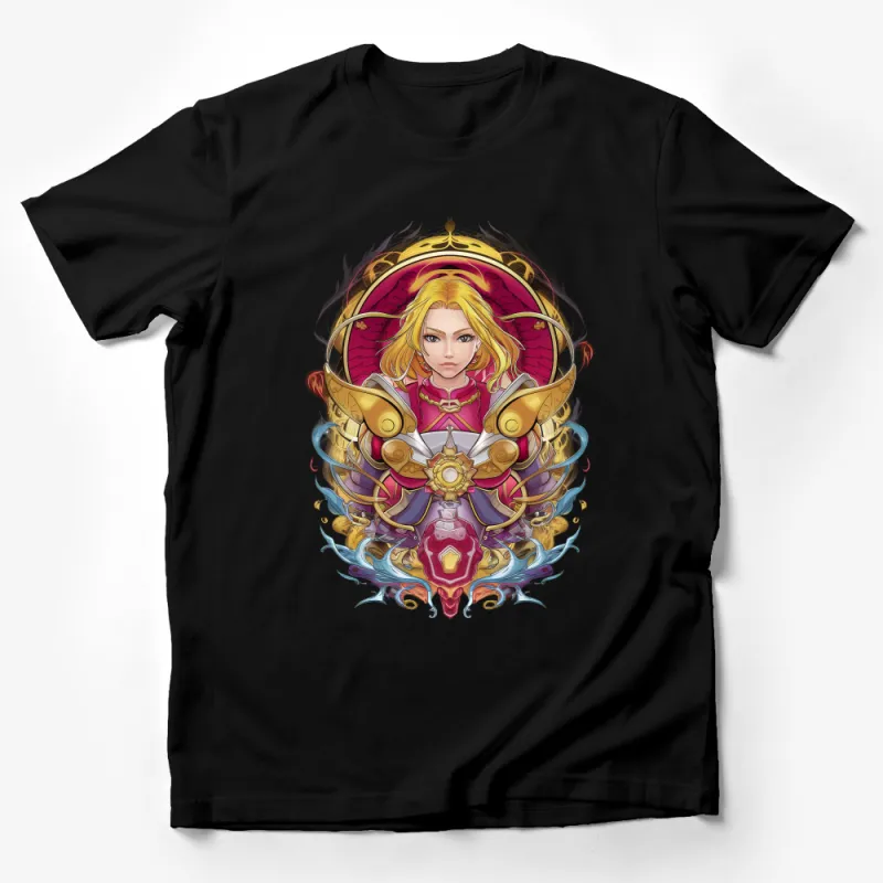 Fantasy Warrior Princess T-Shirt, Mystical Armor and Dragon Artwork, Unique Graphic Tee for Gamers Male T-Shirt