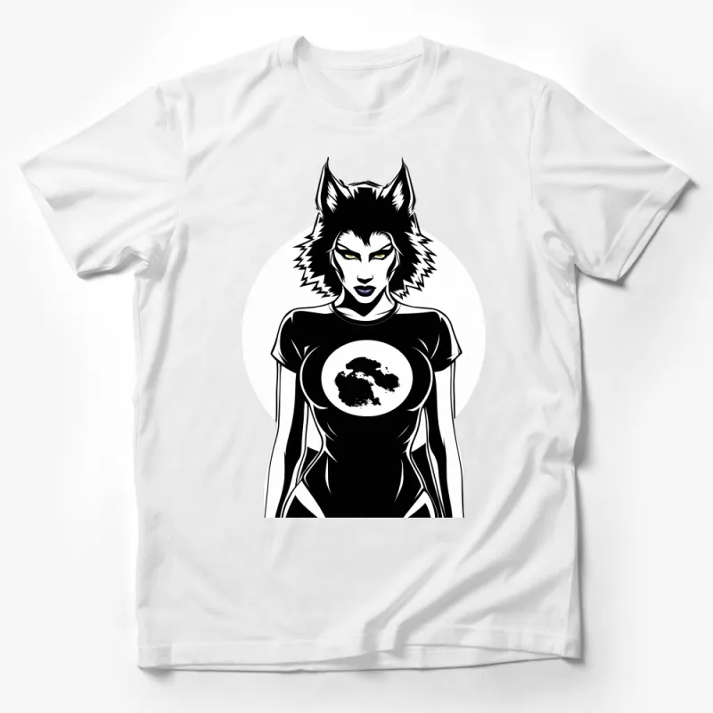 Women's Graphic Wolf Tee, Stylish Monochrome Animal Print Top, Modern Casual Look, Nature Inspired Designer Shirt Male T-Shirt