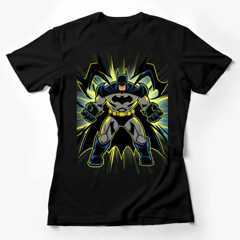 Dynamic Superhero Pose Graphic Tee, Bold Comic Book Character T-Shirt, For Fans Female T-Shirt