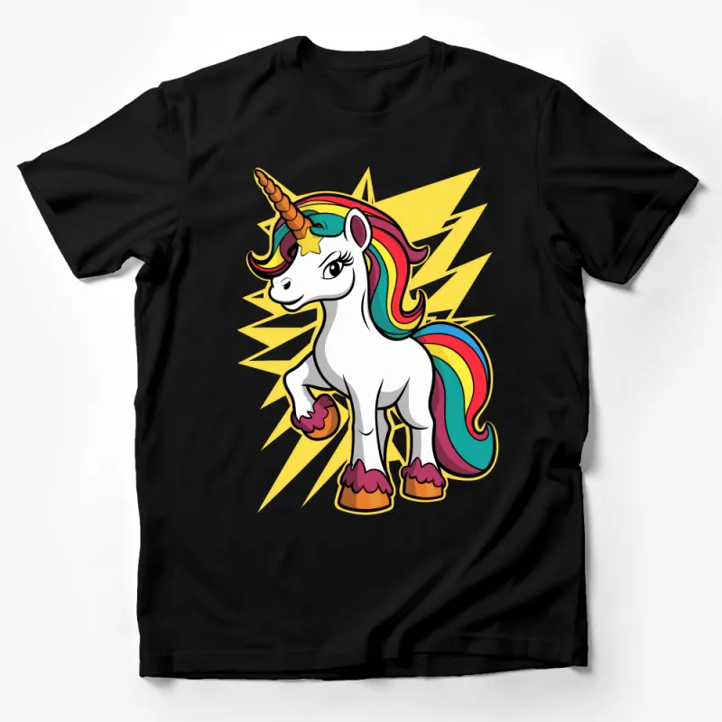 Colorful Unicorn Cartoon T-Shirt, Cute Magical Creature Tee, Kids Fantasy Animal Shirt, Fun Rainbow Unicorn Gift Male T-Shirt