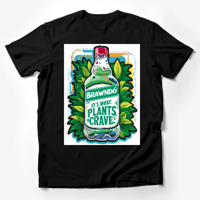 Brawndo Bottle Graphic T-Shirt, Funny Movie Parody Tee, Vibrant Plant Themed Shirt Male T-Shirt