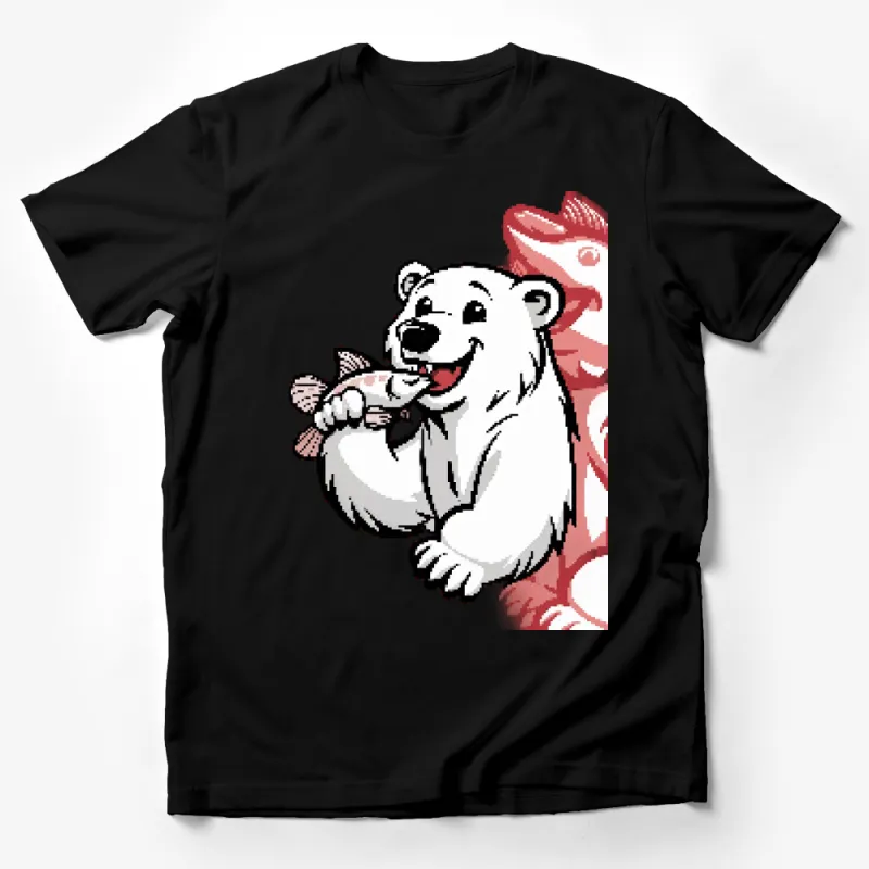 Polar Bear T-Shirt, Arctic Animal Design in Red and White, Polar-themed Graphic Tee, Unique Gift Idea Male T-Shirt