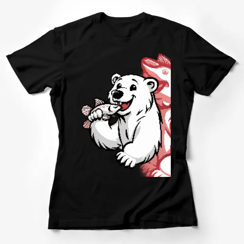 Polar Bear T-Shirt, Arctic Animal Design in Red and White, Polar-themed Graphic Tee, Unique Gift Idea Female T-Shirt