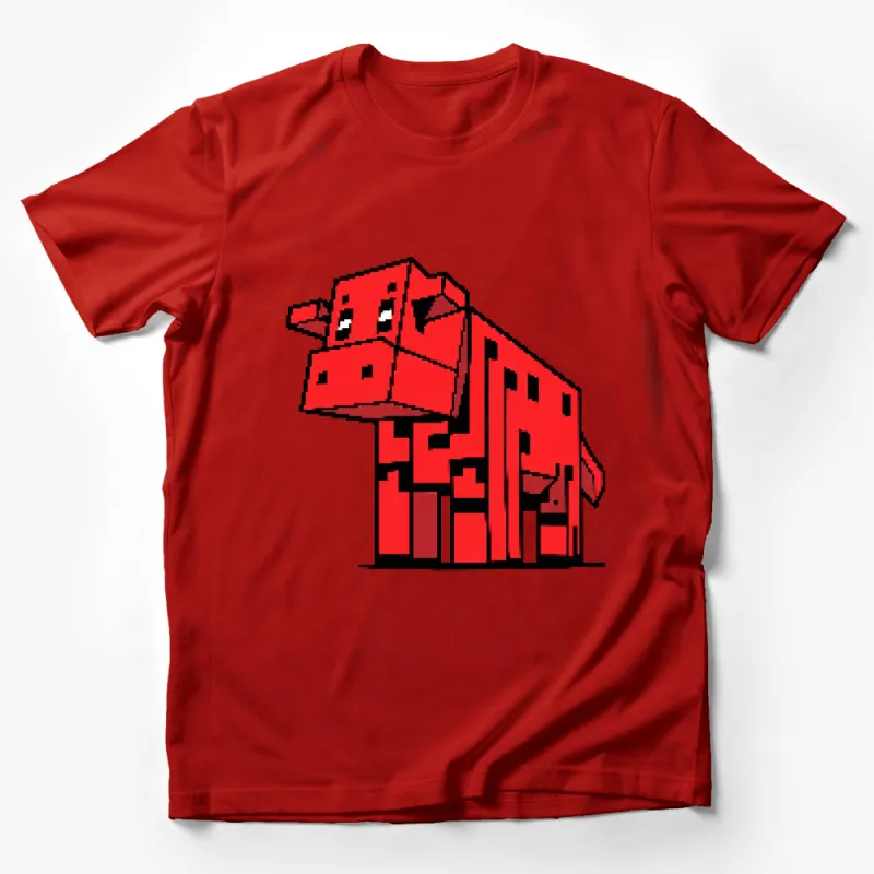 Geometric Cow T-Shirt, Red and White Abstract Animal Print, Trendy Graphic Tee for All Ages Male T-Shirt