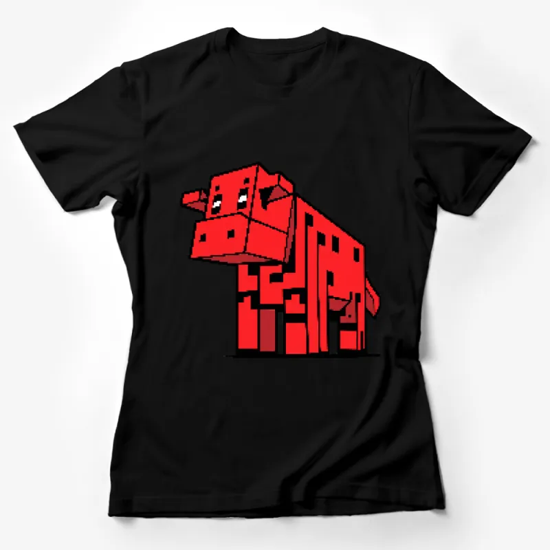 Geometric Cow T-Shirt, Red and White Abstract Animal Print, Trendy Graphic Tee for All Ages Female T-Shirt