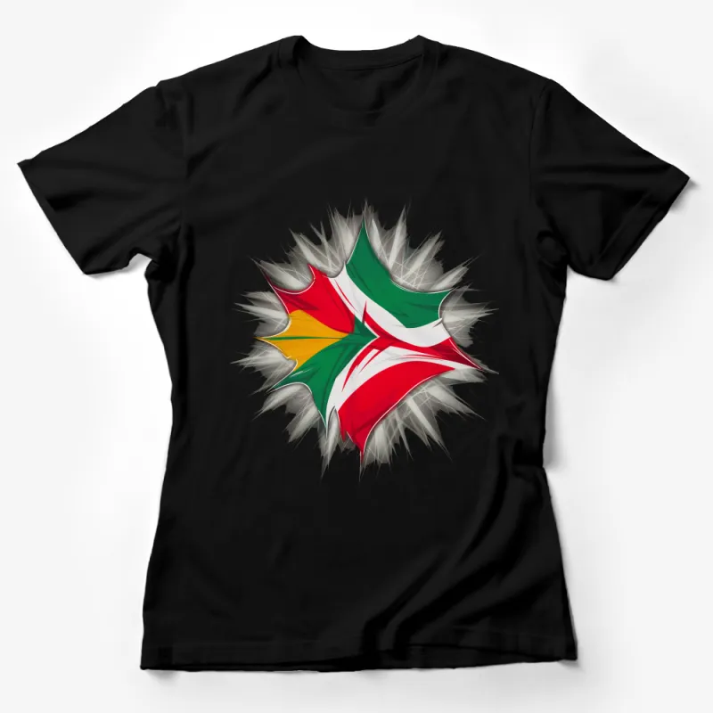 Abstract Art T-Shirt, Vivid Red, Yellow, Green Design, Unisex Fashion Top Female T-Shirt