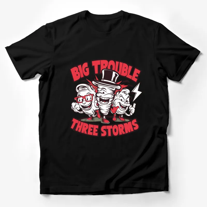 Big Trouble Three Storms Cartoon Characters T-Shirt, Retro Style Graphic Tee, Bold Movies Inspired Design Male T-Shirt