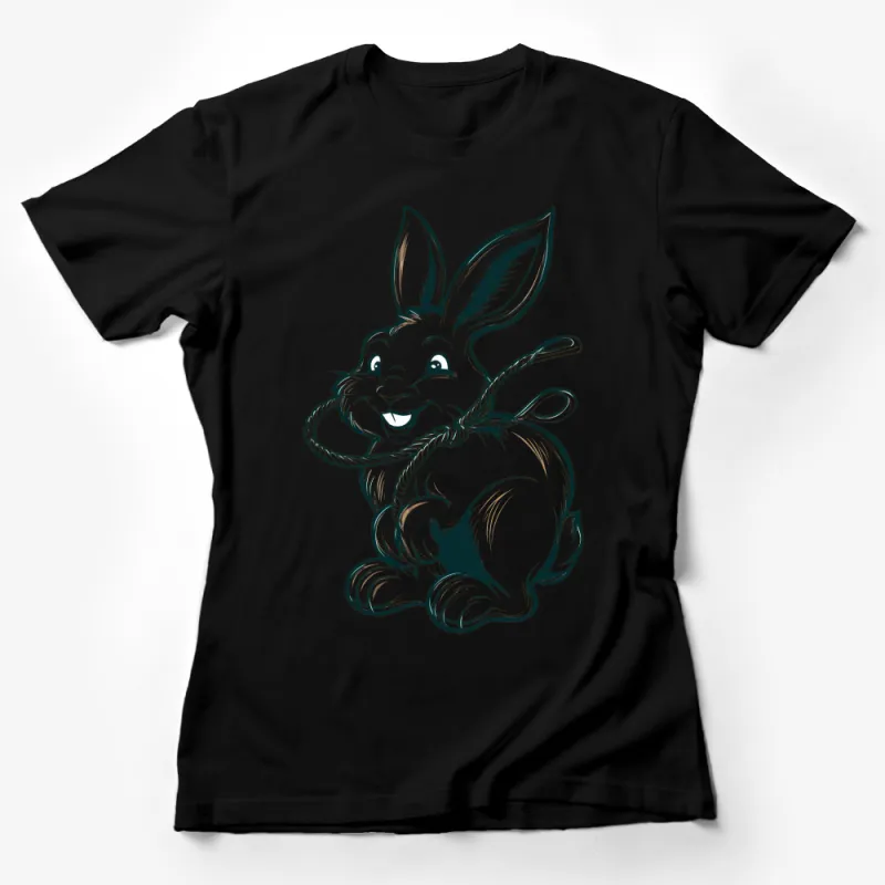 Vintage Rabbit Graphic T-Shirt, Cute Bunny with Rope Illustration, Unisex Tee, Animal Lover Gift, Soft Cotton Shirt Female T-Shirt