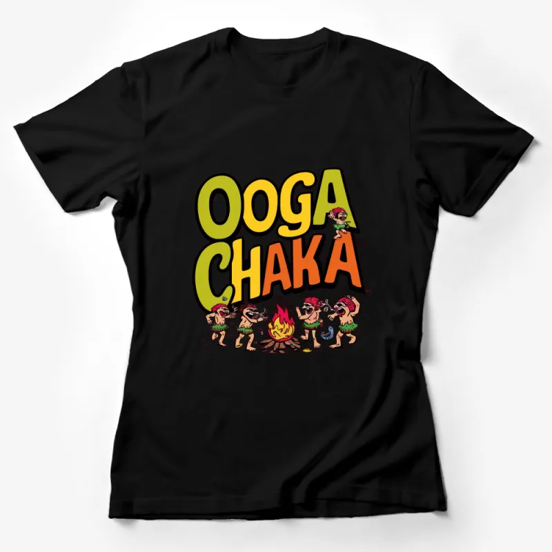 Ooga Chaka Cavemen Dance Graphic Tee, Tribal Fire Dance Shirt, Vintage Cartoon Style T-Shirt Female T-Shirt