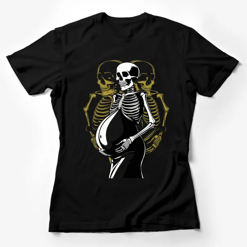 Gothic Skeleton Trio Graphic T-Shirt, Unique Halloween Party Outfit, Unisex Skull Design Tee Female T-Shirt