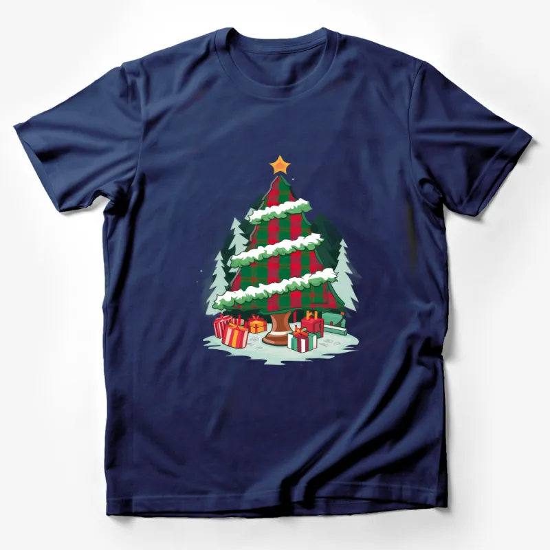 Christmas Tree T-Shirt, Holiday Festive Graphic Tee, Xmas Gifts Under Tree, Adult and Kids Sizes Male T-Shirt