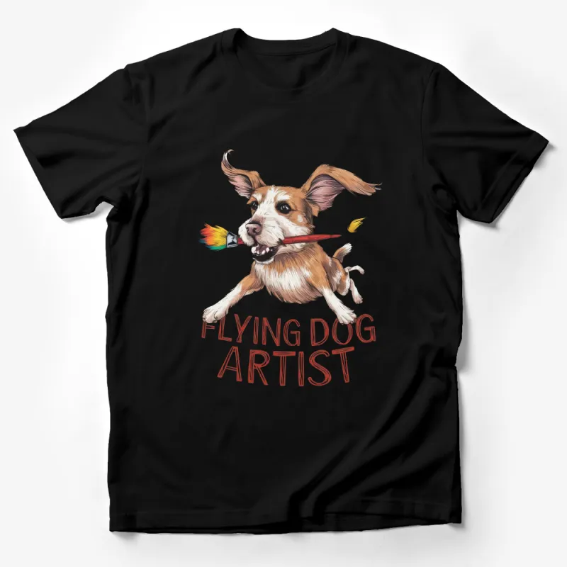 Flying Dog Artist T-Shirt, Cute Beagle with Paintbrush, Fun Animal Art Tee, Perfect Gift for Pet Lovers Male T-Shirt