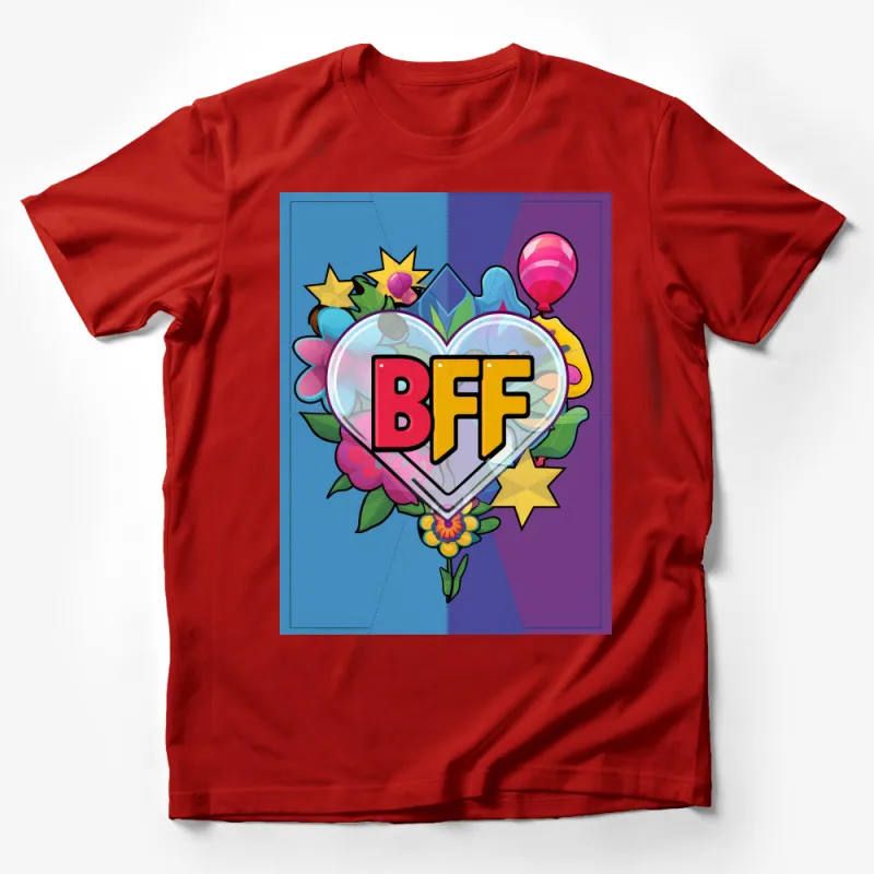 Colorful BFF Heart Design T-Shirt, Best Friend Forever Tee, Vibrant Youthful Graphic Top Male T-Shirt