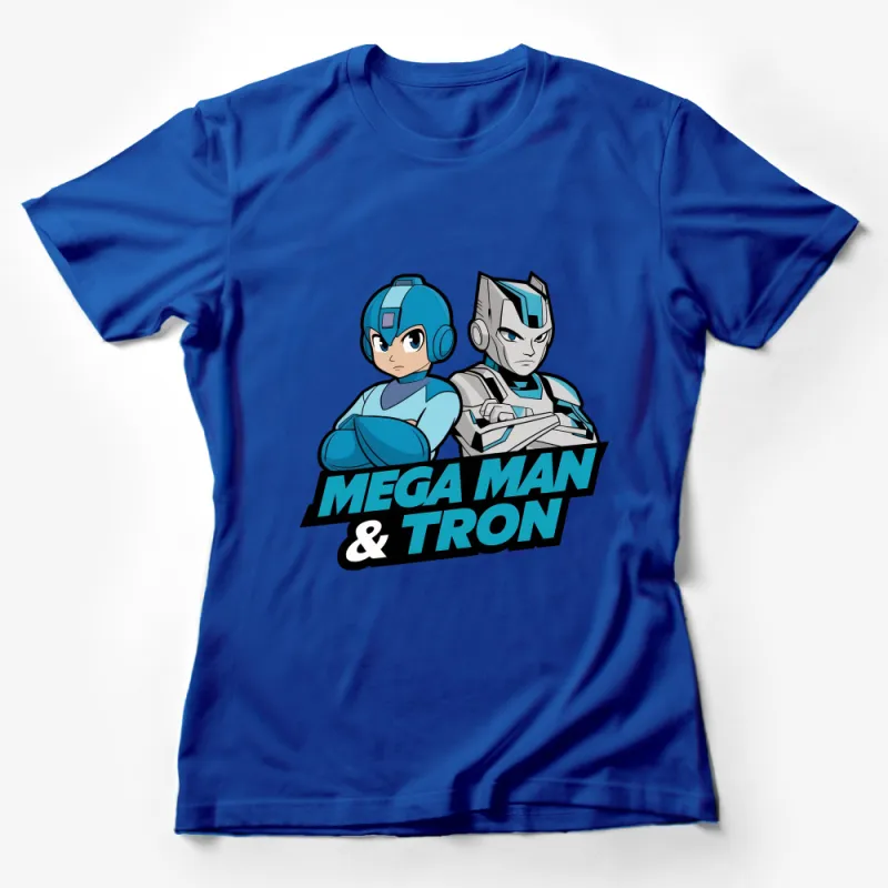 Mega Man and Tron Graphic T-Shirt, Retro Video Game Tee, Cool Gamer Outfit, Bold Colorful Design Female T-Shirt