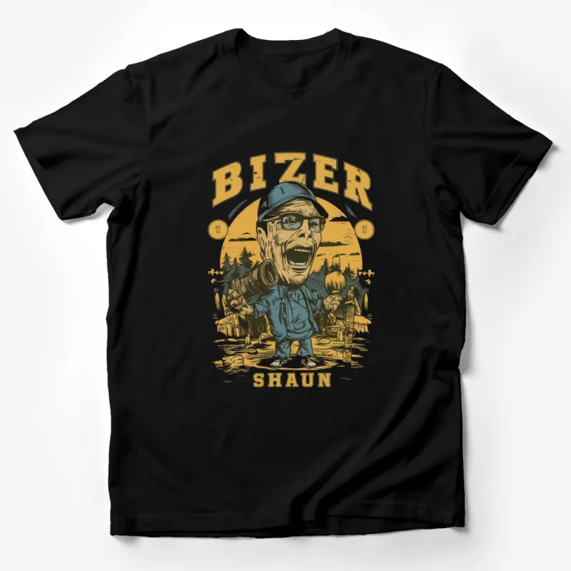 Bizer Shaun Vintage Cartoon T-Shirt, Retro Styled Graphic Tee, Unique Forest Hiking Design Male T-Shirt